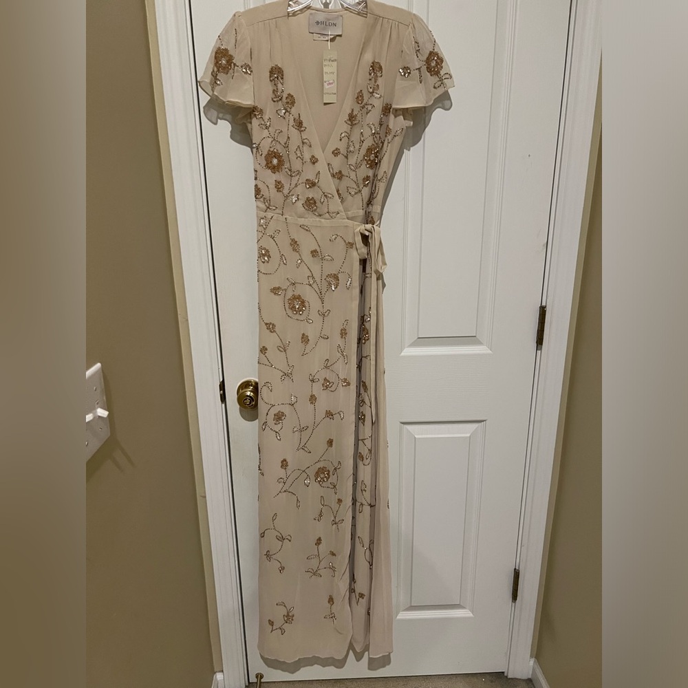 🌺BHLDN Plymouth Wrap Flutter Sleeve Beaded Maxi 👗Gown - Picture 9 of 17